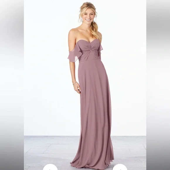 Mori Lee Chiffon Bridesmaid Dress with Ruched Bodice - Picture 1 of 6